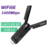 Wireless USB network card Adapter Tri-band WIFI wireless receiving transmitter Game USB Card 5400Mbps External Antenna WIFI6E