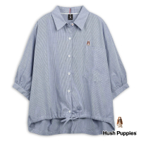 【Hush Puppies】女裝 襯衫 直條紋寬鬆剪裁後褶襯衫(深藍 / 43212101)