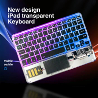 JOMAA Transparent Wireless Bluetooth Keyboard with Touchpad Rechargeable RGB Backlit Keyboard for iPad Phone Tablet