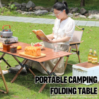 Camping Folding Table Outdoor table Ultralight Wooden Grain Egg Roll Table Large Picnic Desk Foldable Fishing Dining Grill Table