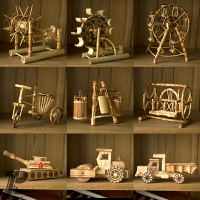 竹制品擺件創意裝飾竹木工藝品模型風車水車書架擺設家居道具