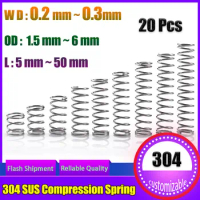 20Pcs Wire Diameter 0.2 0.3mm 304 Stainless Steel Cylidrical Coil Compression Spring Return Compressed Springs Release Pressure