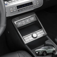 For Hyundai Kona 2024 Central Console Panel Trim Cover Interior Carbon Fiber Wood Grain Styling Decoration Accessories