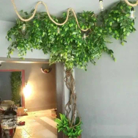 Green Foliage Plants Artificial Ficus Leaf Ginkgo Biloba Branches With Dried Tree Rattan Sets For Home Living Room Decorations