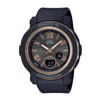 【CASIO 卡西歐】BABY-G 精緻與醒目自我風格薄型羅馬時刻設計運動休閒錶-玫瑰金框X黑(BGA-290-1A)