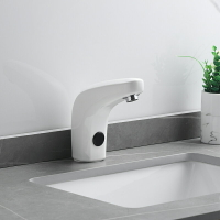 陶瓷白智能感應式水龍頭全自動出水家用單冷熱洗手盆紅外線感應器