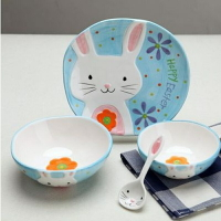 可愛卡通兒童碗 碗筷套裝家用陶瓷餐具 創意學生好看的吃飯碗送禮