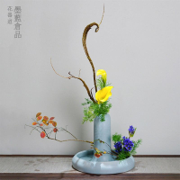 免運 開發票 花瓶 花盆 花器 擺件 日本進口新型小原流花器日式花道插花器皿花盤花瓶投入瓶四腳水盤
