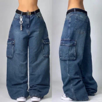 Y2K New Fashion Harajuku Washed Big Pocket Baggy Women Jeans Street Retro Gothic Punk Style Casual High Waist Wide Trousers