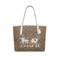 【COACH】馬車雪橇大C PVC小型托特包(象牙白色)