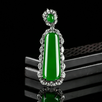 925銀豪華鑲嵌玉髓吊墜冰種滿綠帝王綠瑪瑙掛件女士送禮物