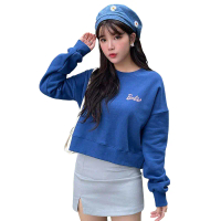 Sweater Crop Wanita Barbie Flower Power Fleece Fit Hitam Navy Atasan Crewneck [ Last Stock ]