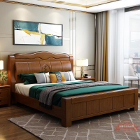 實木床1.8米主臥雙人婚床1.5單人床經濟型家用高箱儲物床臥室家具
