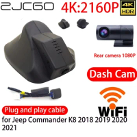 ZJCGO 4K DVR Dash Cam Wifi Front Rear Camera 24h Monitor for Jeep Commander K8 2018 2019 2020 2021