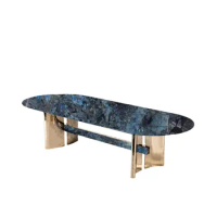 Italian Natural Luxury Stone Dining Table Oval Stainless Steel Feet Imported Marble Luxury Dining Table