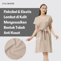 Zalmore Basic Vneck Dress Premium LUMA Knit - Dress Wanita Lembut Anti Kusut Anti Nerawang XL Beige