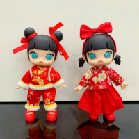 MOLLY Celebrate Chinese New Year Red Lucky BJD Doll Cheongsam Girl with Fireworks Designer Toy Collection Accompany Friend