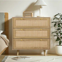 Rattan Cabinet, 44" H Tall Sideboard Storage Cabinet with Crafted Rattan Front, Entryway Shoe Cabinet Wood 2 Door Accent