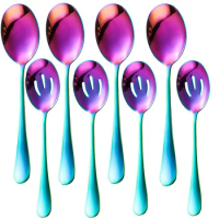 4 Large Serving Spoons 4 Slotted Rainbow Serving Spoons Stainless Steel Buffet Dinner Restaurant Serving Spoons Set for Banquet