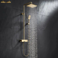Brush gold shower set big luxury gold shower head faucet bathroom wall gold shower mixer hot and cold bath shower mixer tap