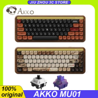 AKKO Mu01 Mechanical Keyboard Black Walnut Wood Three Mode Wireless Bluetooth Gasket Hotswap Moa Keycap Customized Game Keyboard