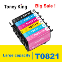 Toney Kiny Compatible Cartridge T0821 T0822 T0823 T0824 T0825 T0826 For Epson Stylus Photo R270 R290 R390 RX590 RX610 RX690