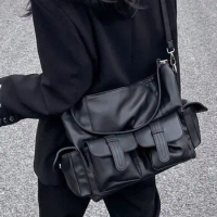Xiuya Gothic Messenger Bag 2023 Trendyol Moto Biker Large Capacity Tot Bag Fashion Hot Girl Underarm Bag PU Leather Shoulder