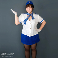 【愛衣朵拉】空姐制服 中大尺碼角色扮演OL套裝空姐服飾(XL-XXL 藍白色空中小姐制服)
