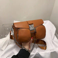 Moto&amp;Biker Style Women's Shoulder Bag Casual Chain Crossbody Bag For Women 2021 PU Leather Phone Pouch and Handbag Double Pocket