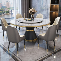桌子 巖板餐桌椅組合家用小戶型大理石圓桌圓形帶轉盤飯桌