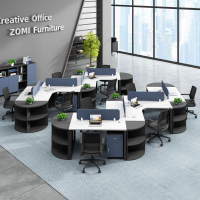 現代創意辦公桌椅組合簡約時尚3/4/6人員工位三人異形職員電腦桌