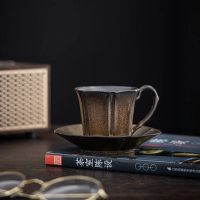 2025 Gilded Rust Glaze Coffee Cup with Saucer, Ceramic High-Value Retro Ceramic Cup, Latte Art Sauce