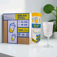 VELVOVE 1 Dus 1000 Pcs Gelas Oval Ten Ten 12oz 14oz 16oz 18oz 20oz 22oz Gelas Plastik Oval Ten Ten C