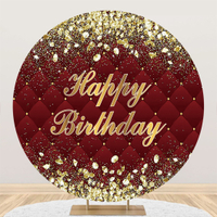 （HOT）Golden Diamond Happy Birthday Party Blue Headboard Texture Round Photography Background Name Custom Poster Photocall Backdrop
