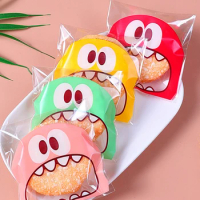 100PCS Cute Cartoon Monster Cookie Candy Self-Adhesive Plastic Bags For Biscuits Snack Baking Supplies Ramadan Valentine's Day