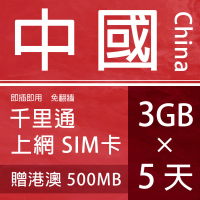 【千里通】中國上網卡5日15G 贈港澳500MB(4G網速 支援分享)