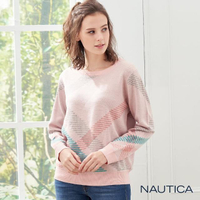 【NAUTICA】女裝英倫格紋長袖針織衣(粉紅)