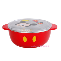 asdfkitty*迪士尼米奇紅色有蓋防燙304不鏽鋼雙耳鋼碗/學習碗/隔熱碗/飯碗/湯碗-韓國製