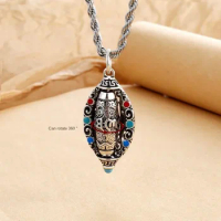 Rotating Six Character Proverbs Buddha Necklaces for Men and Women Retro Copper Pendant Sweater Chain Punk Jewelry Accessories