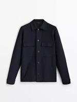 Massimo Dutti 棉斜紋布恤衫外套連口袋