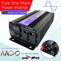 2600W/2000W/1600W/1000W Pure Sine Wave Inverter 12/24/48/60V TO 220V Voltage Transformer Converter LED Display Power Inverter