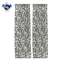 Gorden Tirai jendela Mewah 1 pasang motif daun putih/Hitam 145x250 cm