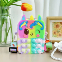 Girls Cute Unicorn Crossbody Bag With Pop Toy For Kids