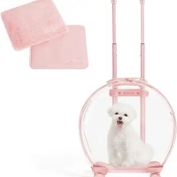 VETRESKA Pet Carrier with 2 Mats, Pink Pet Transport Luggage with Wheels and Telescopic Handle