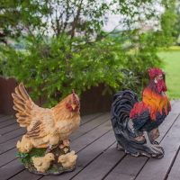 仿真動物雞擺件樹脂大公雞母雞模型戶外花園裝飾 庭院 農家樂裝飾