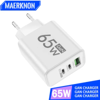 3 Ports 65W GaN USB Charger Type C PD Fast Charging Charger Portable Wall Phone Charger Adapter For iPhone Xiaomi Samsung Huawei