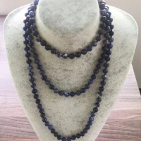 42inch/60inch Long Necklaces Hand Knotted Nature Stone 8MM Brazil Blue Stripe Necklace Endless Infinity Beaded Yoga Mala Beads