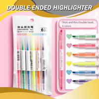 Twin Head Highlighter Set of 6 with Square Head & Chisel Capsule Highlight 6's Colors School Office