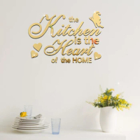MEYA Kitchen Is the Heart Wall Mirror Sticker, Decals for Kitchen Dining Room Living Room Removeble Acrylic Wall Mirror Sticker