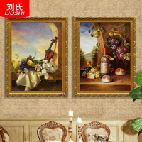 手繪油畫玄關裝飾畫有框餐廳壁畫臥室掛畫豎版古典水果靜物小提琴
